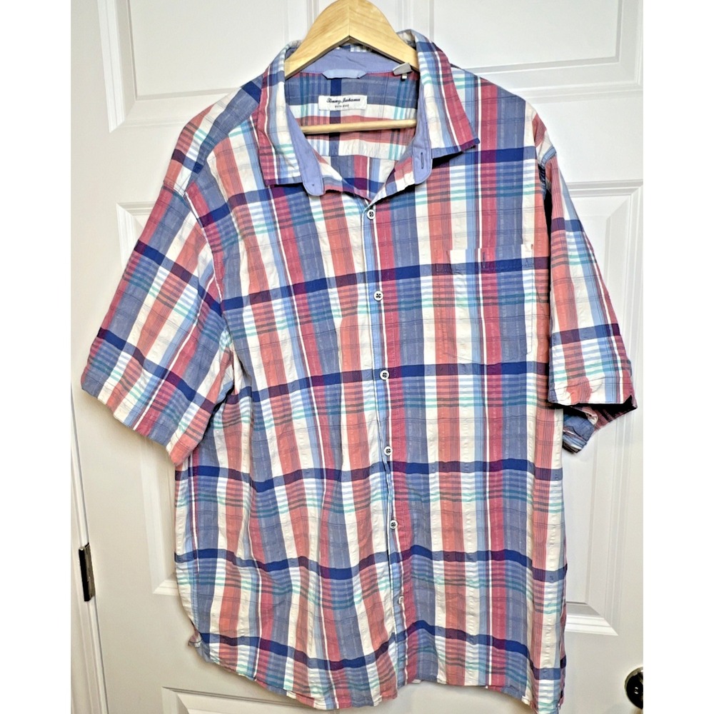 Tommy Bahama Nova Wave Madras Shirt 3XL Stretch Cotton Button Front Men's Casual